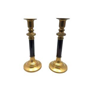 vintage 1970s pair of brass deep red smoke pattern made in taiwan candle holders